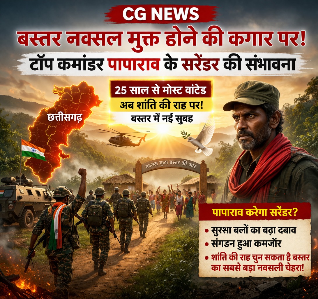 CG News: बस्तर नक्सल मुक्त होने की कगार पर, टॉप कमांडर पापाराव के सरेंडर की संभावना 